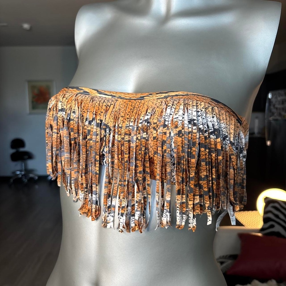 Fringe Bandeau Bikini Top Animal Print Strapless L*Space 🌿